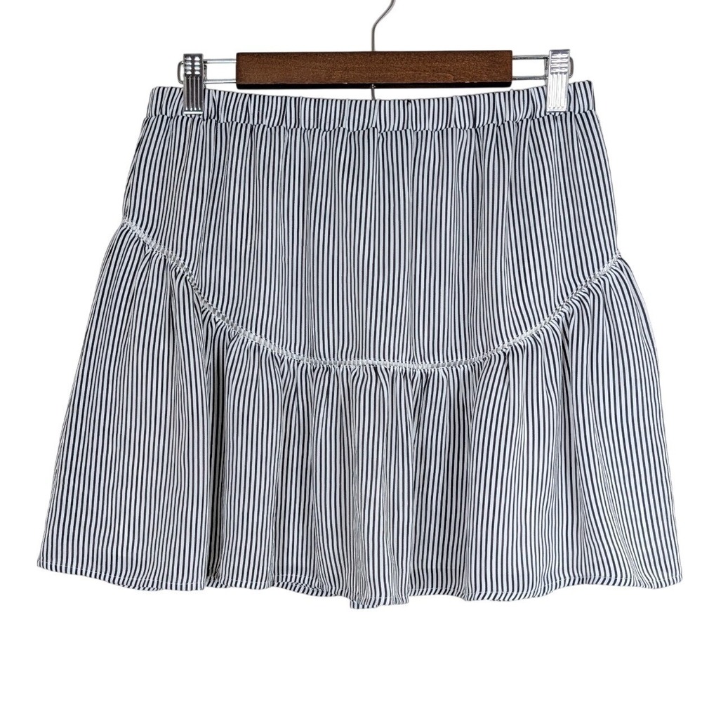 Banana Republic Stripe Ruffle Mini Skirt Black White Elastic Waist S Academia